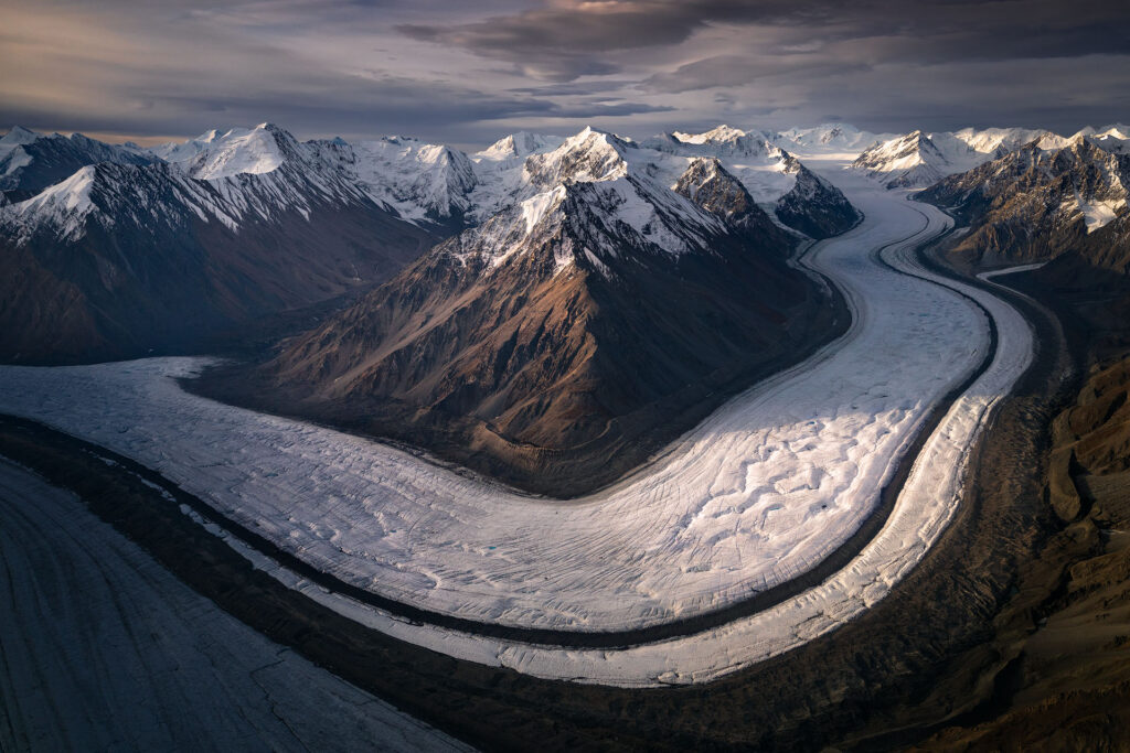 glacier wraps around mountain in Kluane National Park