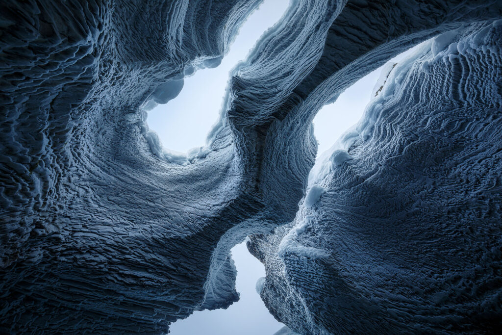 Twisting frosty canyon rocks