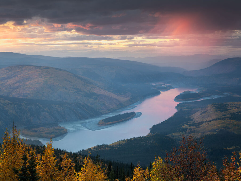 pink rain over Dawson city