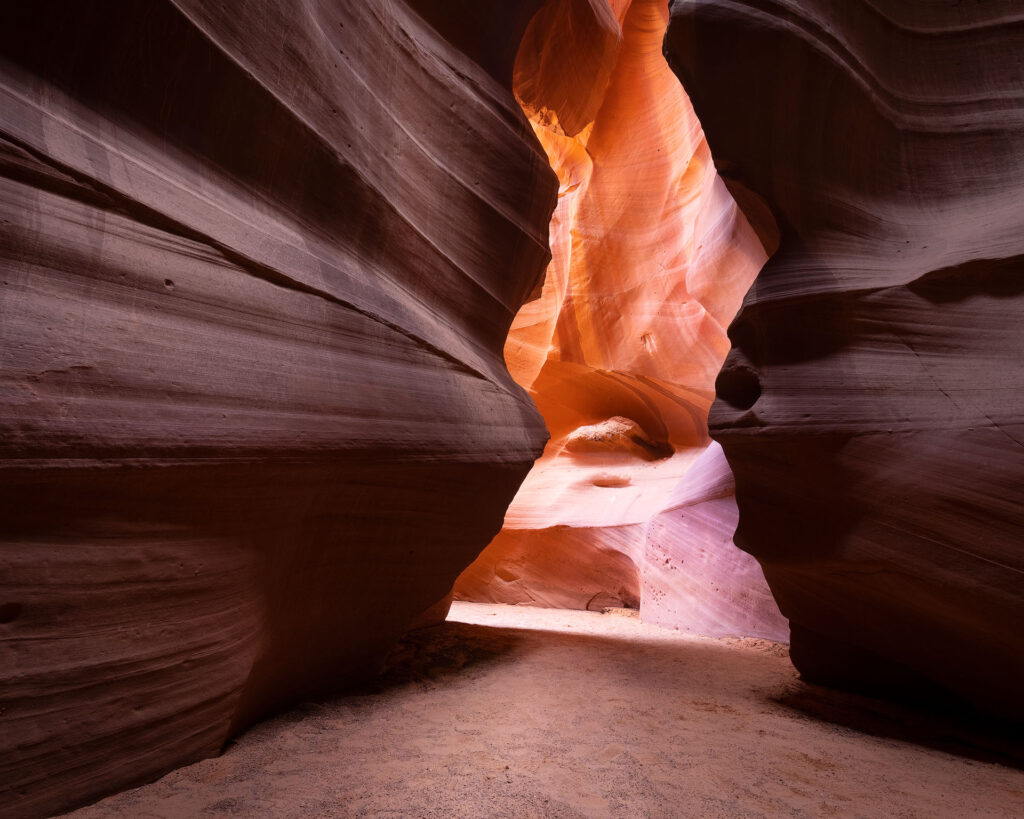 reflected light on sandstone canyon walls