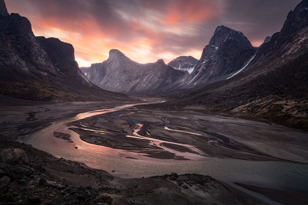 Sunrise light over Mount Thor in the Canadian Arctic